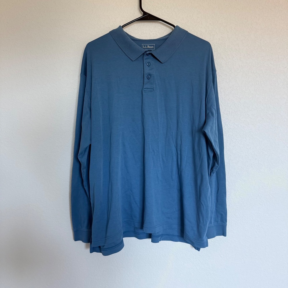 L.L Bean Men's Henley Collared Long Sleeve Polo Shirt Traditional Cotton Classic